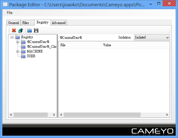 Cameyo - 與可攜版軟體關聯的登錄檔