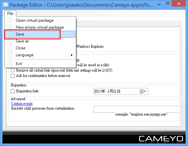 Cameyo - 儲存可攜版軟體包