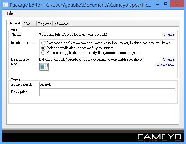 Cameyo - 可攜版軟體 General 選項