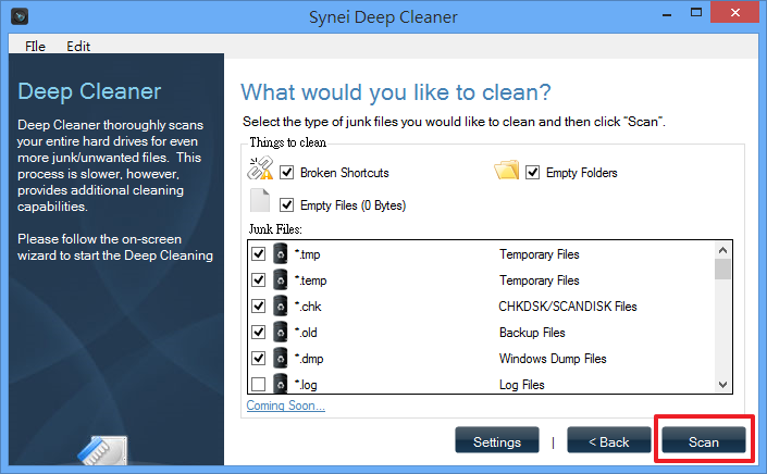 Siney Disk Cleaner - 勾選要掃描的檔案類型
