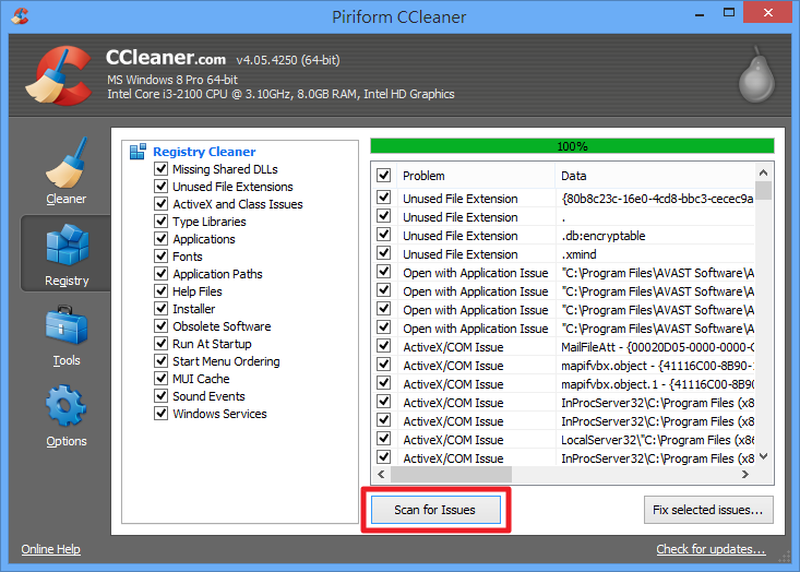 CCleaner - 掃描登錄檔錯誤