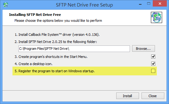 SFTP Net Drive - 是否在開機時啟動